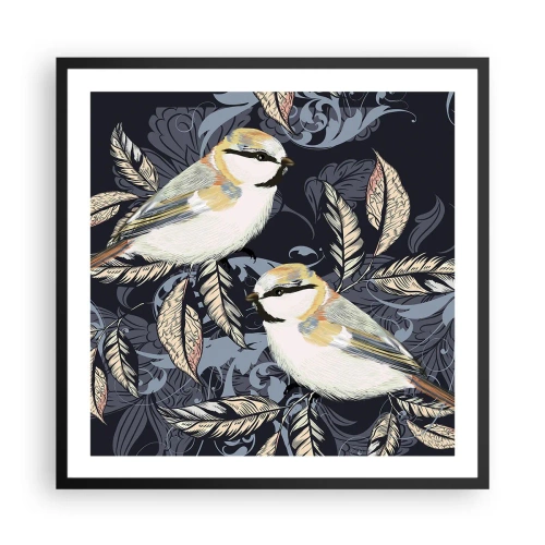 Affiche dans un cadre noir - Poster - Babillement jaune et bleu - 60x60 cm