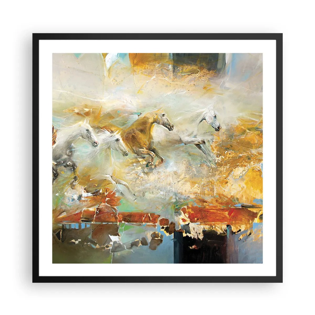 Affiche dans un cadre noir - Poster - Au galop vers la lumière - 60x60 cm