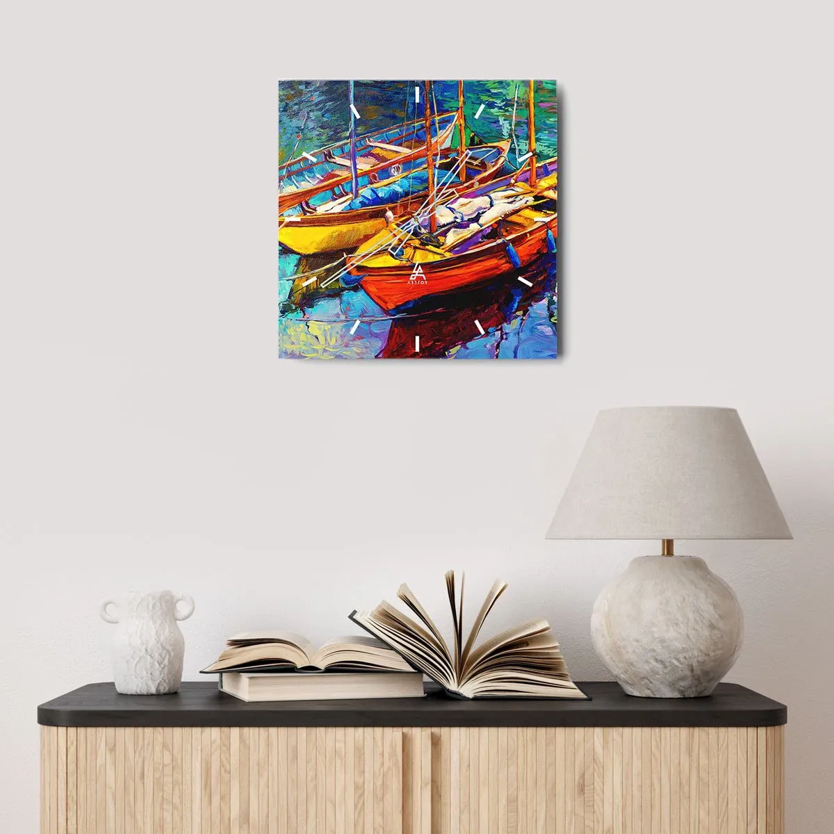 Horloge murale - Pendule murale - Sur l'eau épaisse de couleurs - 30x30 cm