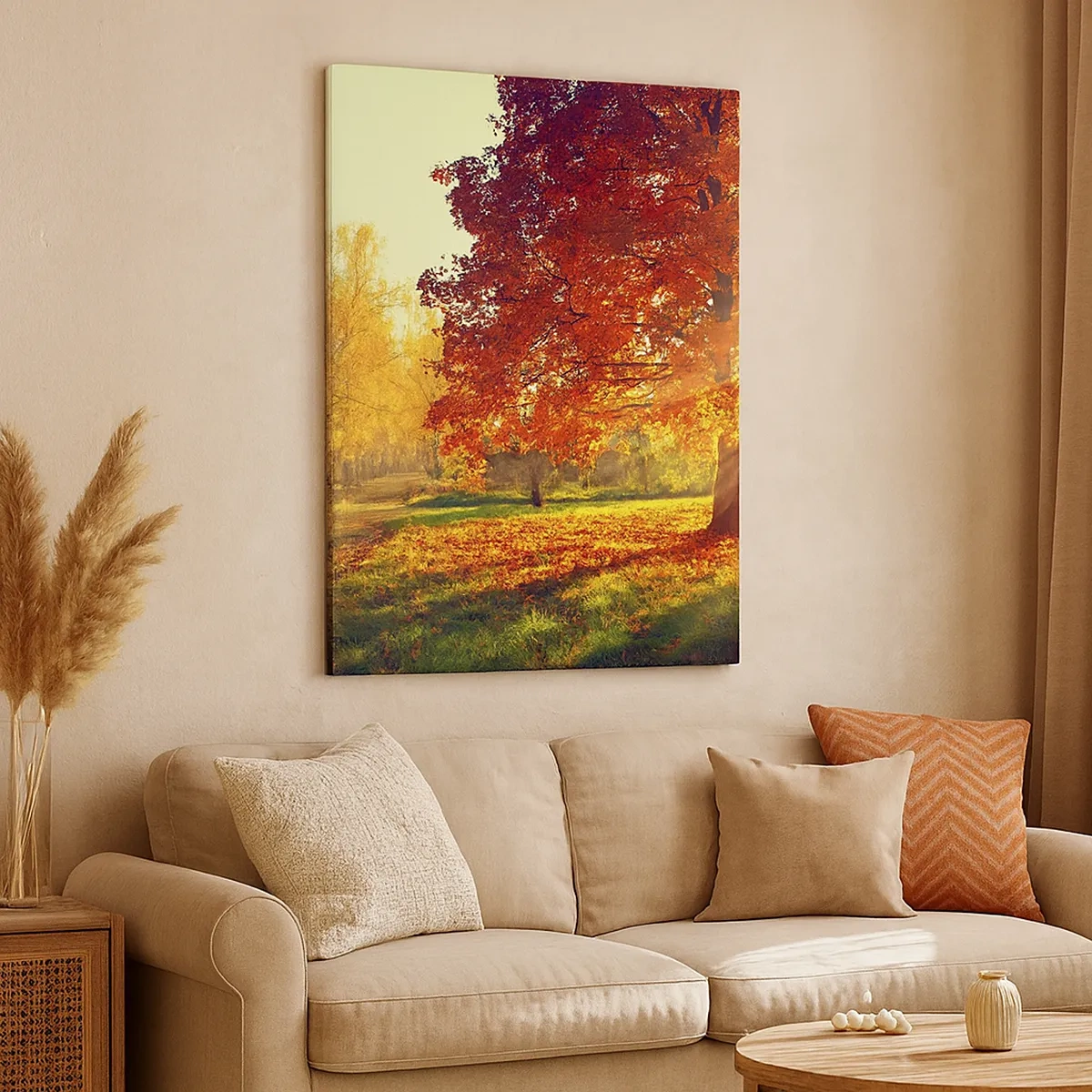 Impression sur toile - Image sur toile - Parc d'automne illuminé par la lumière du soleil - 50x70cm - Le roux est beau - Décoration murale moderne pour le salon et la chambre ARTTOR