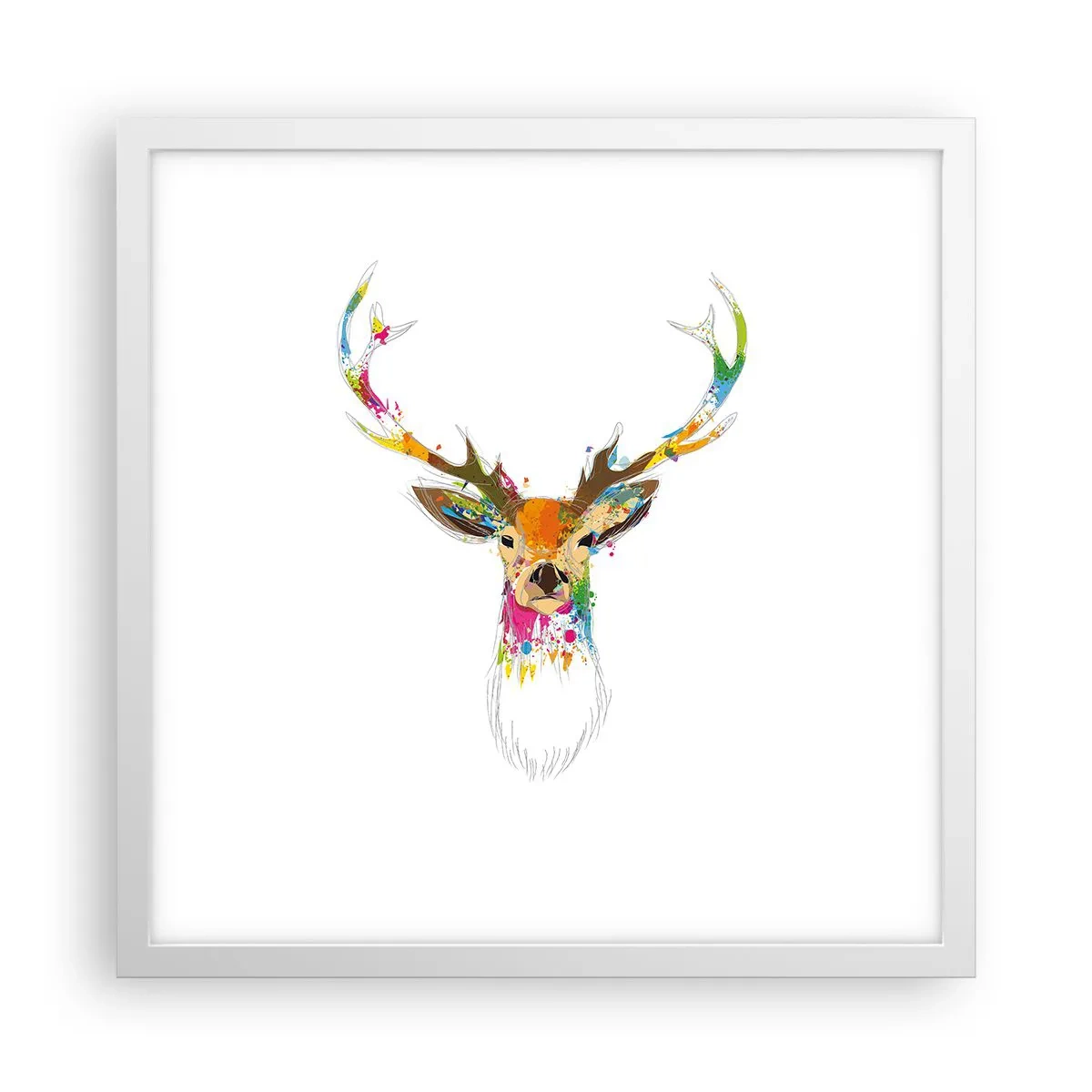 Affiche dans un cadre blanc - Poster - Un cerf doux baigné de couleur - 40x40 cm
