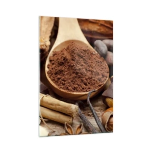 Impression sur verre - Image sur verre - Une cuillerée d'ingrédients à base de cacao et de chocolat dans un arrangement rustique - 80x120cm - La meilleure pour les chagrins - Décoration murale moderne pour le salon et la chambre ARTTOR