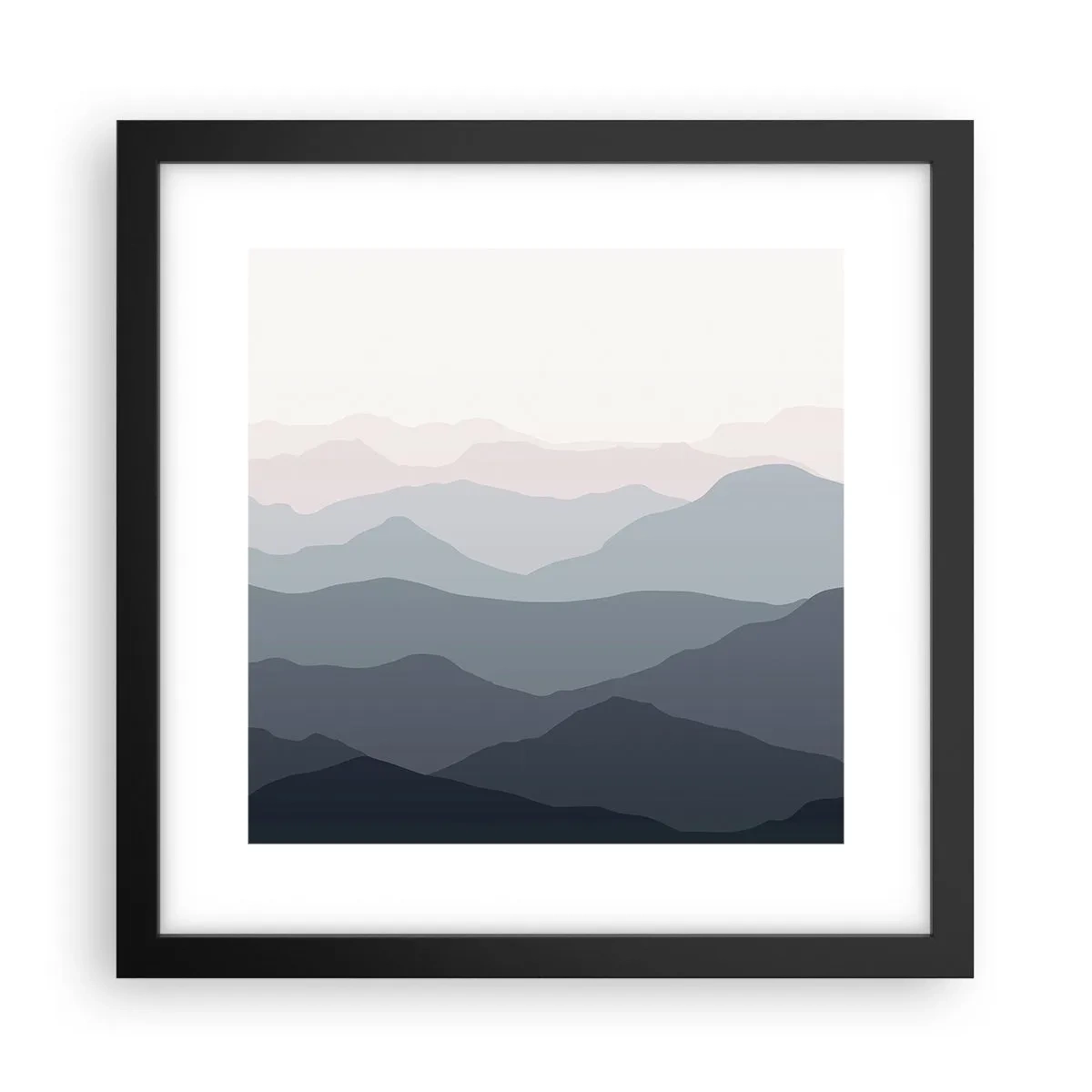 Affiche dans un cadre noir - Poster - Vagues de montagnes - 30x30 cm
