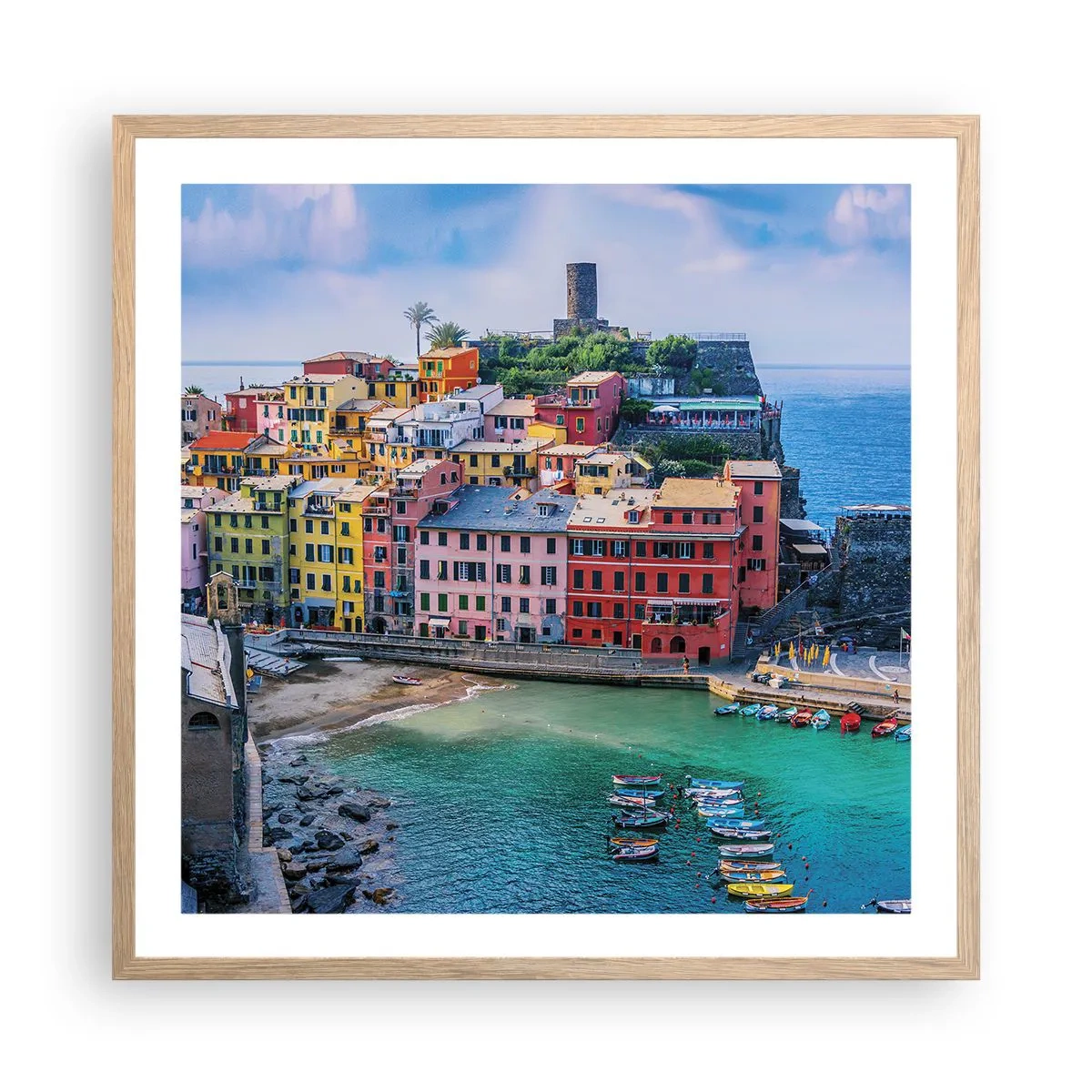 Affiche dans un chêne clair - Poster - Petite ville magique de méditerranée - 60x60 cm