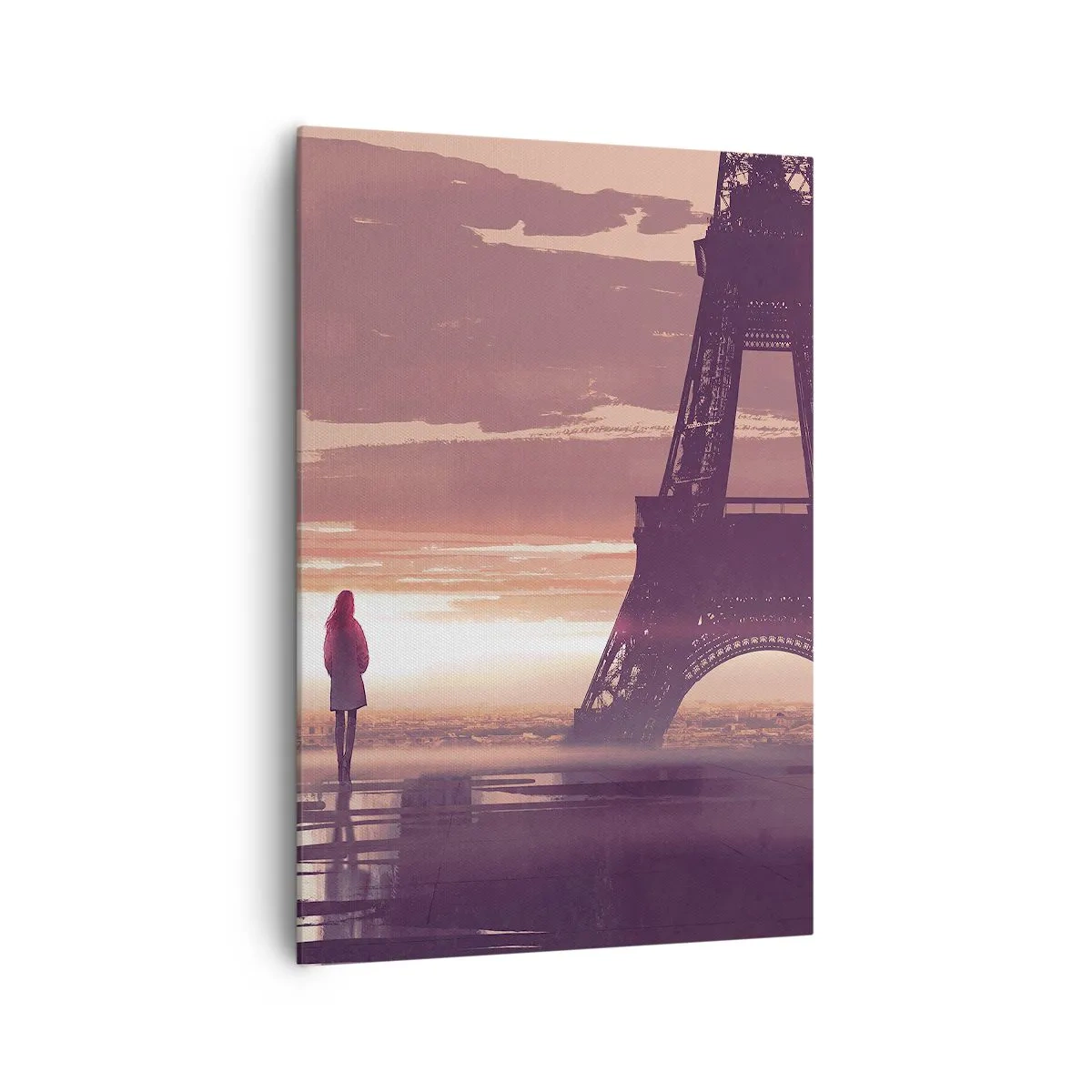 Impression sur toile - Image sur toile - Une silhouette regardant la Tour Eiffel à la lumière du soleil couchant - 70x100cm - Seulement deux d'entre eux - Décoration murale moderne pour le salon et la chambre ARTTOR