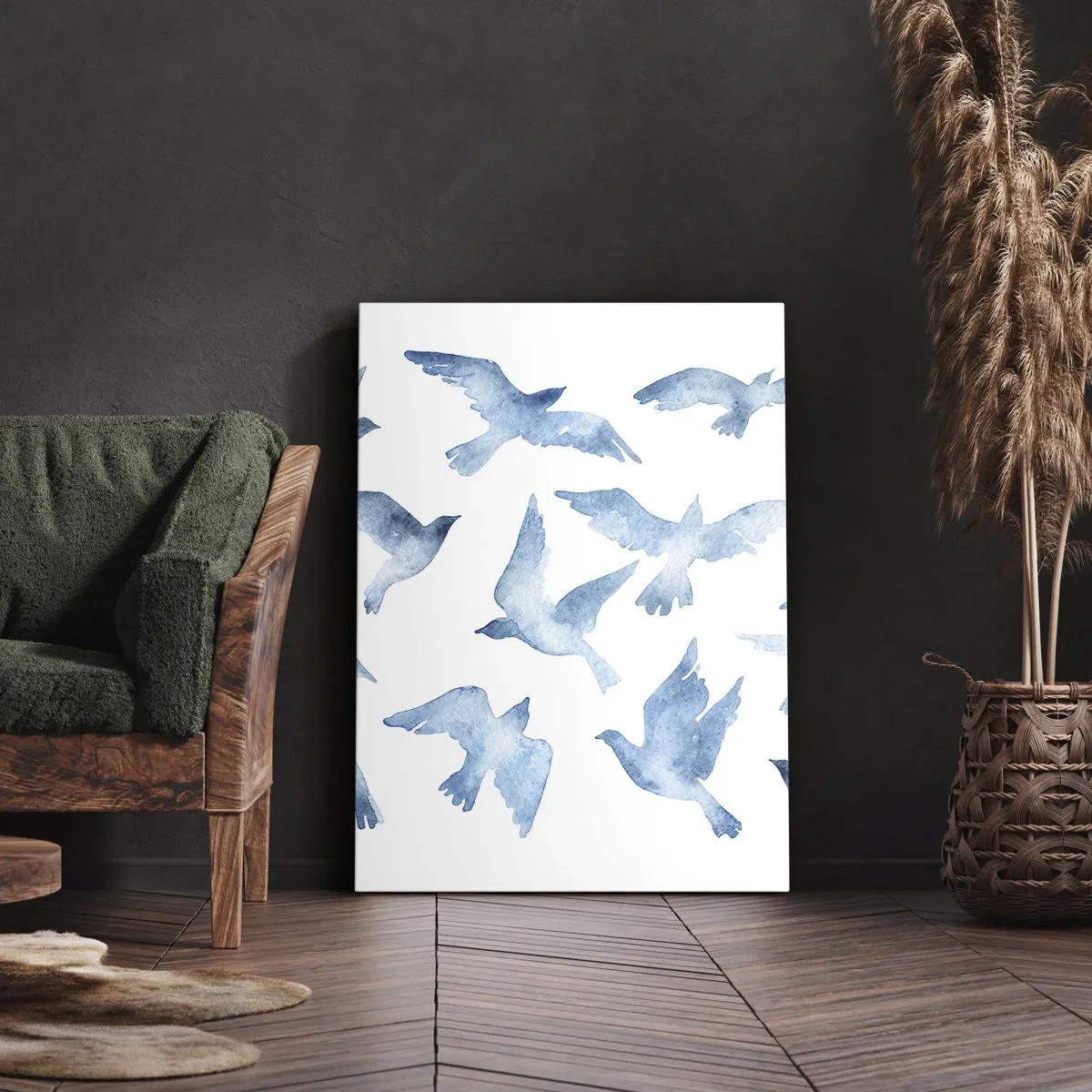 Impression sur toile - Image sur toile - Oiseaux bleus - 55x100 cm