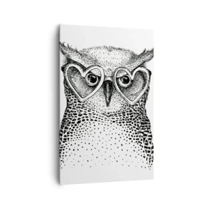 Impression sur toile - Image sur toile - Graphique élégant d'un hibou portant des lunettes en forme de cœur - 80x120cm - Sagement et avec amour - Décoration murale moderne pour le salon et la chambre ARTTOR