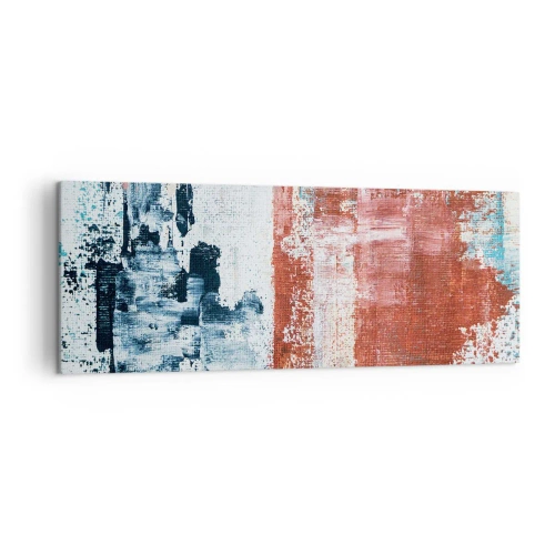 Impression sur toile - Image sur toile - Abstraction aux couleurs blanc, bleu et brique - 140x50cm - Moitié-moitié abstrait - Décoration murale moderne pour le salon et la chambre ARTTOR