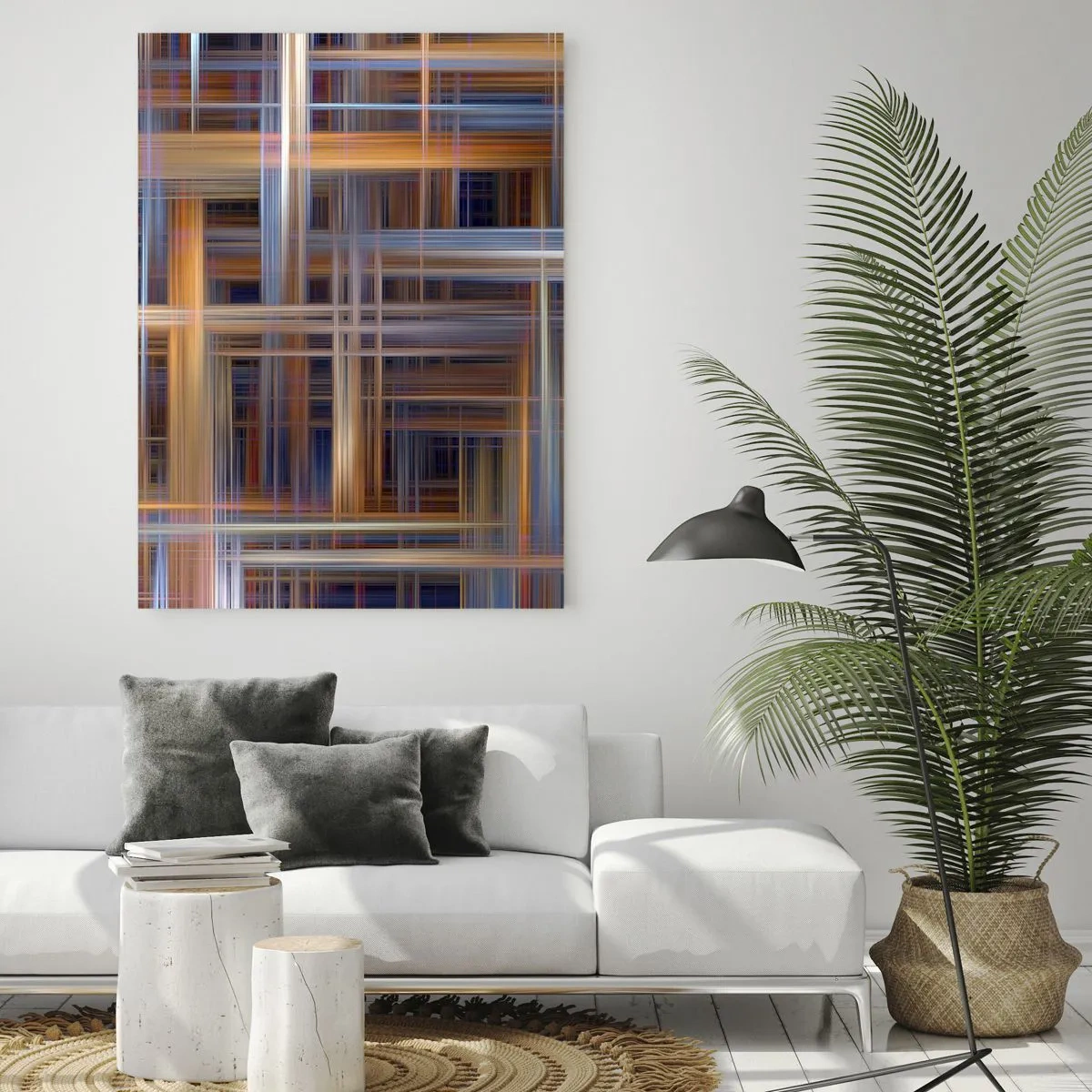 Impression sur verre - Image sur verre - Motif géométrique de lignes et de couleurs dans un style abstrait - 50x70cm - Tissé de lumière - Décoration murale moderne pour le salon et la chambre ARTTOR