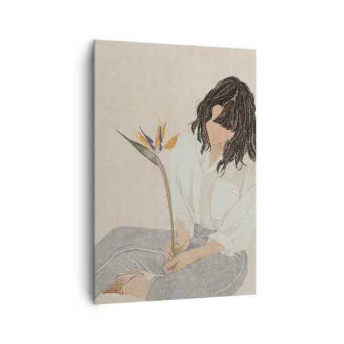 Impression sur toile - Image sur toile - Portrait avec une fleur exotique - 70x100 cm