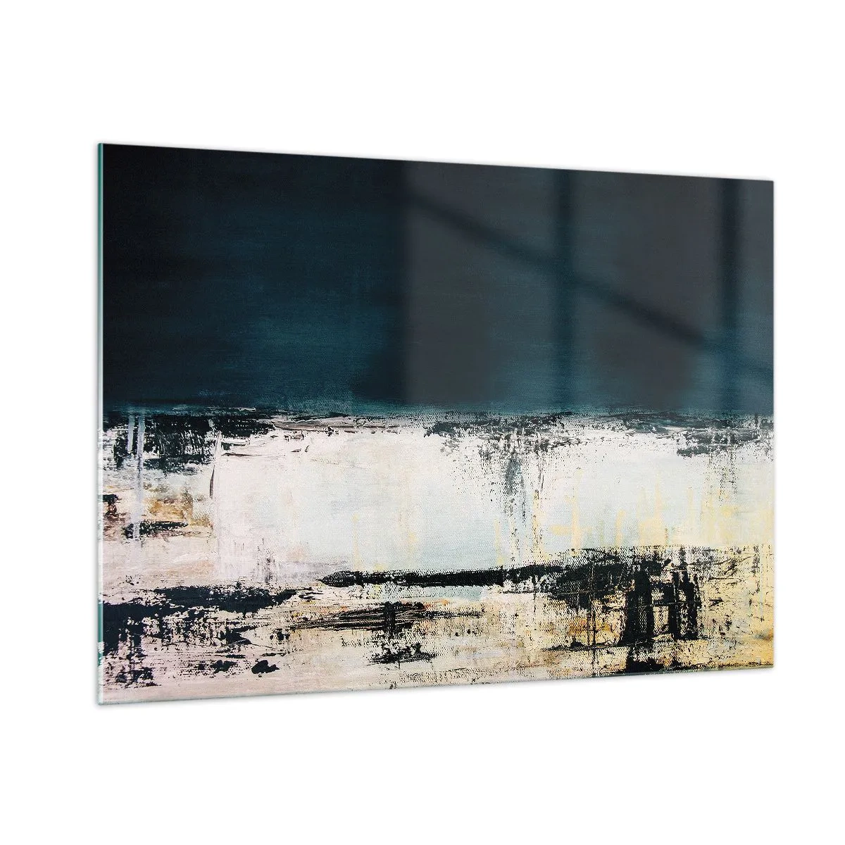 Impression sur verre - Image sur verre - Paysage abstrait dans les tons bleu marine et blanc - 100x70cm - Composition horizontale - Décoration murale moderne pour le salon et la chambre ARTTOR