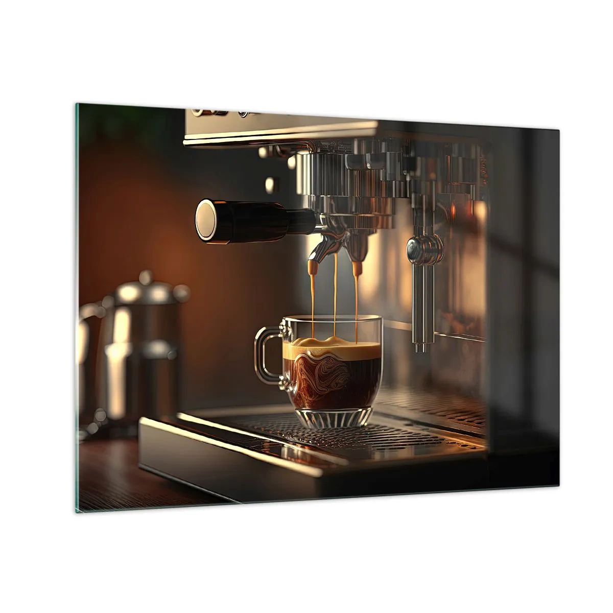 Impression sur verre - Image sur verre - Café expresso dans un verre avec de la mousse - 70x50cm - Un mélange sensuel - Décoration murale moderne pour le salon et la chambre ARTTOR