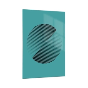 Impression sur verre - Image sur verre - Un cercle minimaliste avec des lignes sur un fond turquoise. - 70x100cm - Cercle – une variation géométrique - Décoration murale moderne pour le salon et la chambre ARTTOR