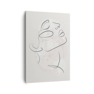 Impression sur toile - Image sur toile - Un croquis minimaliste d'un visage sur un fond clair - 70x100cm - L'esquisse d'un rêve - Décoration murale moderne pour le salon et la chambre ARTTOR