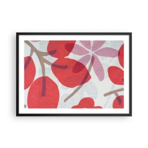 Affiche dans un cadre noir - Poster - Fleurs et feuilles dans les tons de rouge et de rose - 70x50cm - Composition florale dans les roses - Décoration murale moderne pour le salon et la chambre ARTTOR