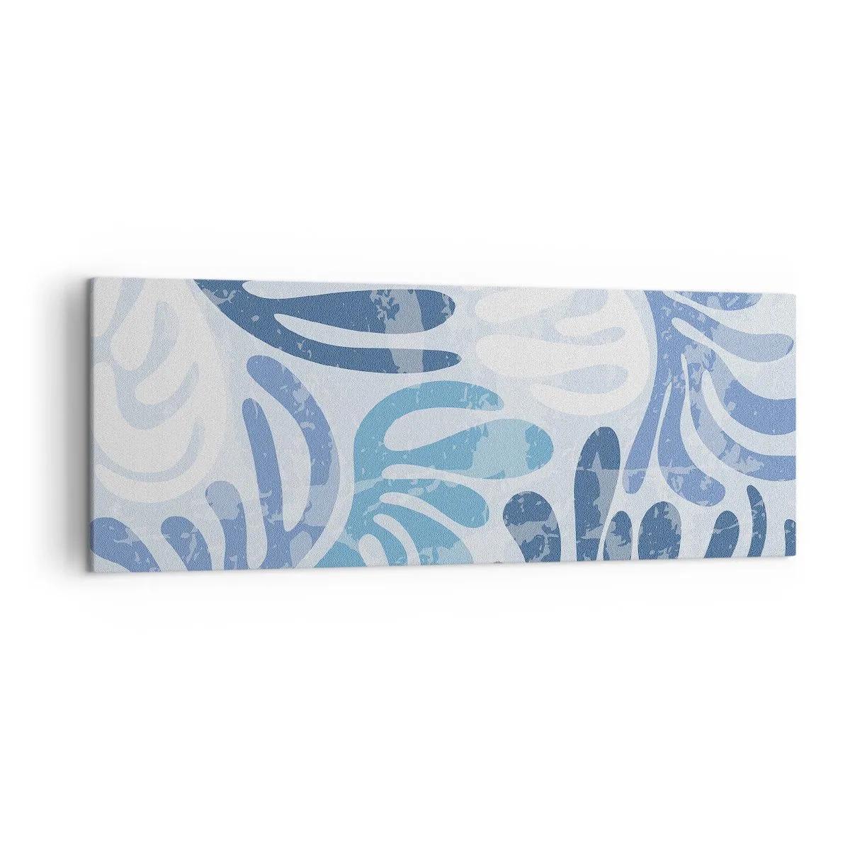 Impression sur toile - Image sur toile - Formes abstraites dans des tons de bleu sur fond blanc - 140x50cm - Fougères bleues - Décoration murale moderne pour le salon et la chambre ARTTOR