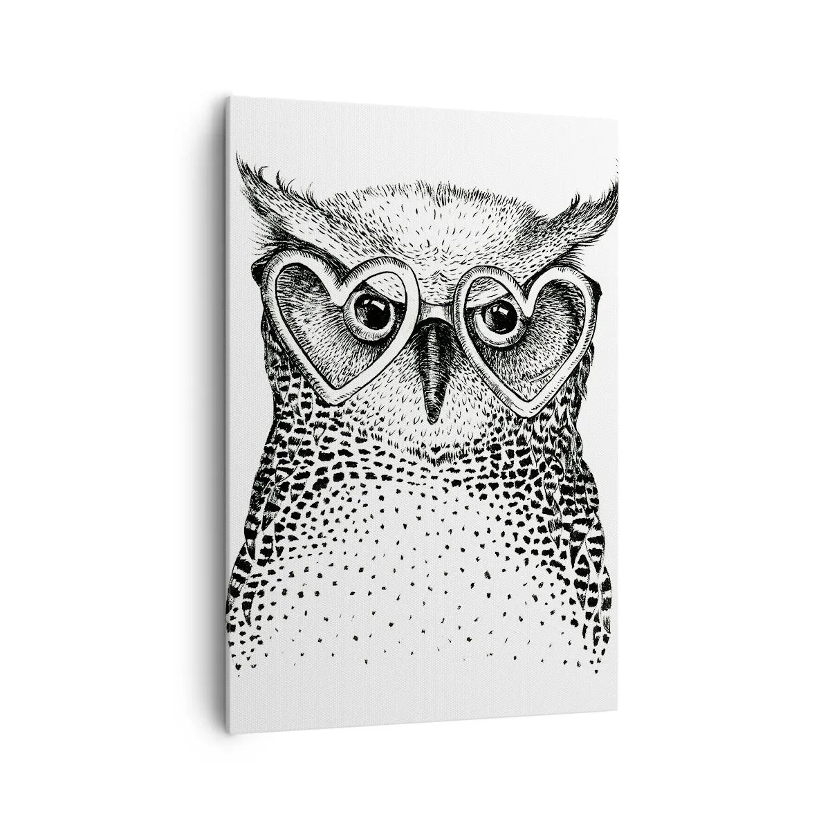 Impression sur toile - Image sur toile - Graphique élégant d'un hibou portant des lunettes en forme de cœur - 70x100cm - Sagement et avec amour - Décoration murale moderne pour le salon et la chambre ARTTOR