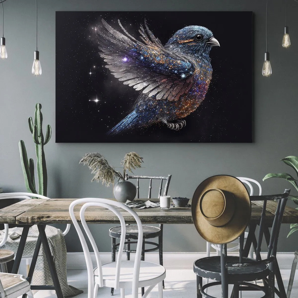 Impression sur toile - Image sur toile - Un moineau de style spatial avec un éclat de diamant - 70x50cm - Moineau de diamant - Décoration murale moderne pour le salon et la chambre ARTTOR