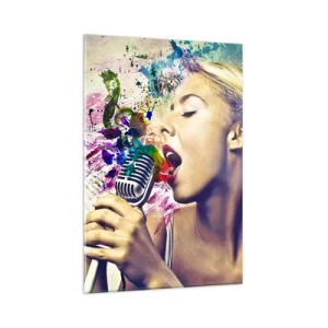 Impression sur verre - Image sur verre - Portrait artistique d'une femme chantant avec des effets colorés - 80x120cm - Peindre le monde avec sa voix - Décoration murale moderne pour le salon et la chambre ARTTOR