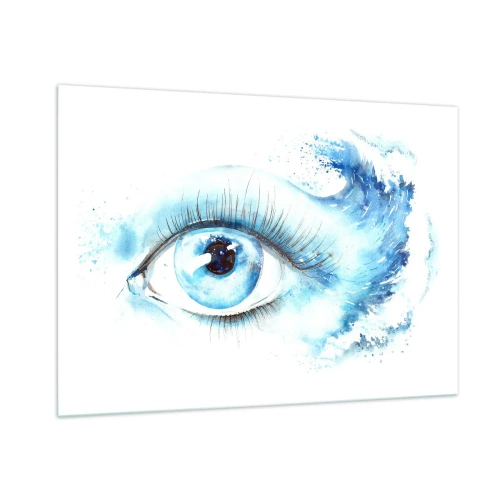 Impression sur verre - Image sur verre - Oeil bleu à l'aquarelle artistique - 100x70cm - Plongez-vous dans le bleu du regard - Décoration murale moderne pour le salon et la chambre ARTTOR