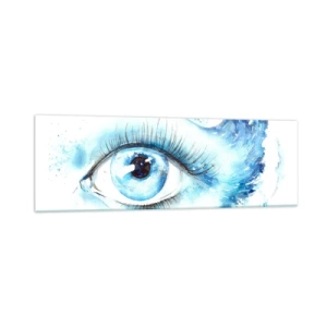 Impression sur verre - Image sur verre - Aquarelle artistique d'un œil avec une vague dynamique - 160x50cm - Plongez-vous dans le bleu du regard - Décoration murale moderne pour le salon et la chambre ARTTOR
