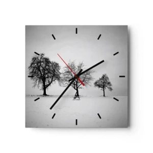 Horloge murale - Pendule murale - Trois arbres dans un champ enneigé dans un style monochrome - 30x30cm - A quoi rêvent-ils? - Décoration murale moderne pour le salon et la chambre ARTTOR