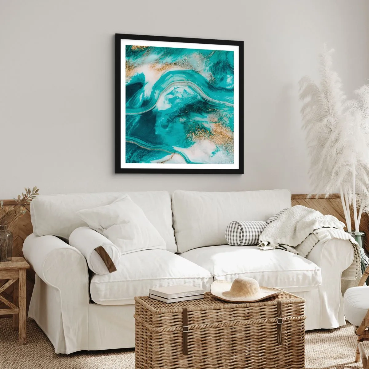 Affiche dans un cadre noir - Poster - Rivière d'or - 40x40 cm