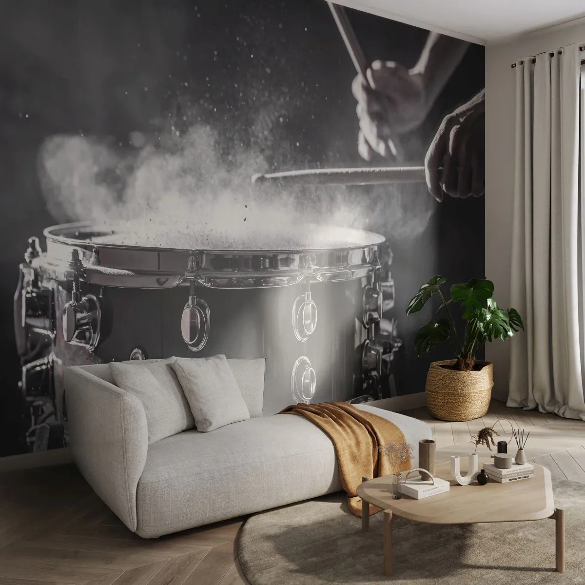 Papier Peint Autocollant Deluxe Sticker - Tempo de la musique - Musique, Un instrument de musique, Tambour - 250x175 cm