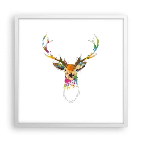 Affiche dans un cadre blanc - Poster - Un cerf doux baigné de couleur - 50x50 cm