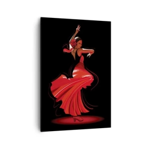 Impression sur toile - Image sur toile - Danseuse de flamenco en robe rouge sur fond noir - 70x100cm - L'esprit fougueux du flamenco - Décoration murale moderne pour le salon et la chambre ARTTOR