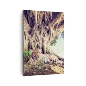 Impression sur toile - Image sur toile - Un tigre se reposant sous un arbre étendu - 70x100cm - Vue du Livre de la Genèse - Décoration murale moderne pour le salon et la chambre ARTTOR