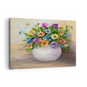 Impression sur toile - Image sur toile - Un bouquet de fleurs colorées dans un vase blanc - 120x80cm - Nature morte dans un vase blanc - Décoration murale moderne pour le salon et la chambre ARTTOR
