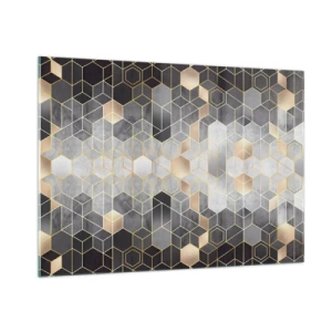 Impression sur verre - Image sur verre - Motif géométrique d'hexagones en lignes dorées - 100x70cm - Composition de diamants - Décoration murale moderne pour le salon et la chambre ARTTOR