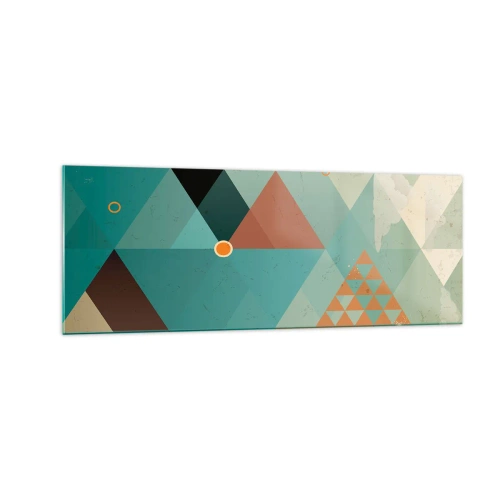 Impression sur verre - Image sur verre - Motifs géométriques dans les tons turquoise et marron - 140x50cm - Unité de la multiplicité, multiplicité de l'unité - Décoration murale moderne pour le salon et la chambre ARTTOR