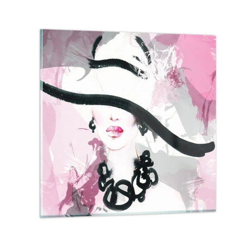 Impression sur verre - Image sur verre - Portrait d'une dame en noir et rose - 70x70 cm