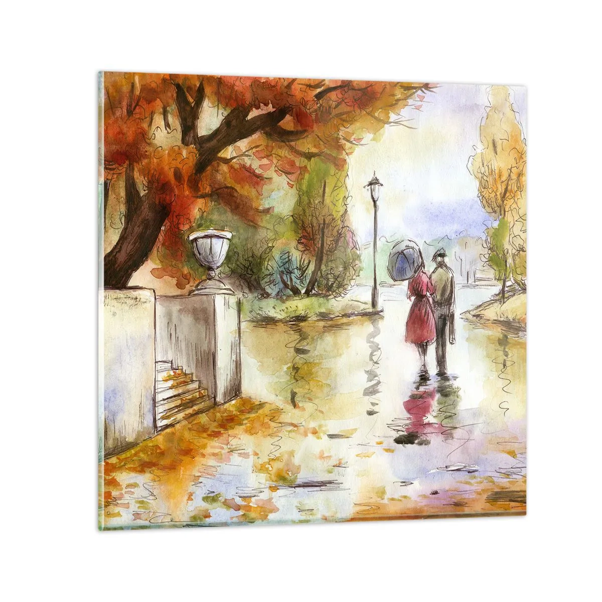 Impression sur verre - Image sur verre - Automne romantique dans le parc - 70x70 cm