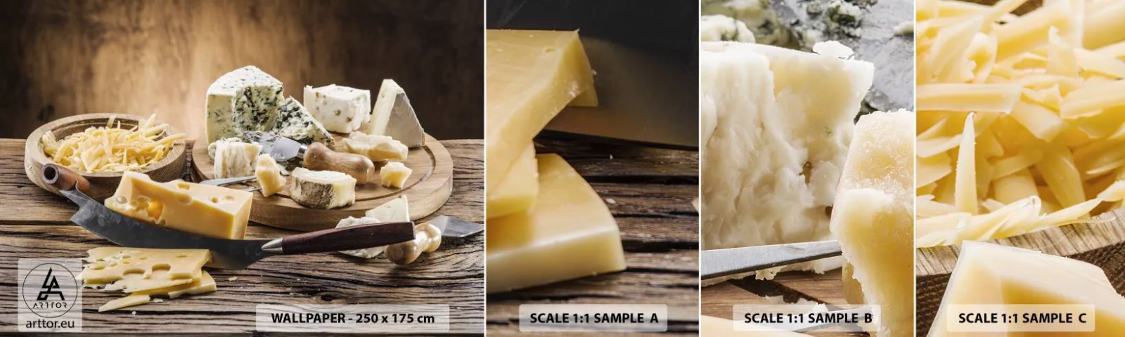 Échantillon De Papier Peint Standard Eco - Sourire au fromage - La gastronomie, Plateau à fromage, Culinaire - 100x30 cm