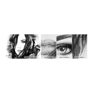 Échantillon de Papier Peint Premium Canvas - Portrait d'une dame en noir et blanc - Abstraction, Visage de femme, Portrait - 100x30 cm