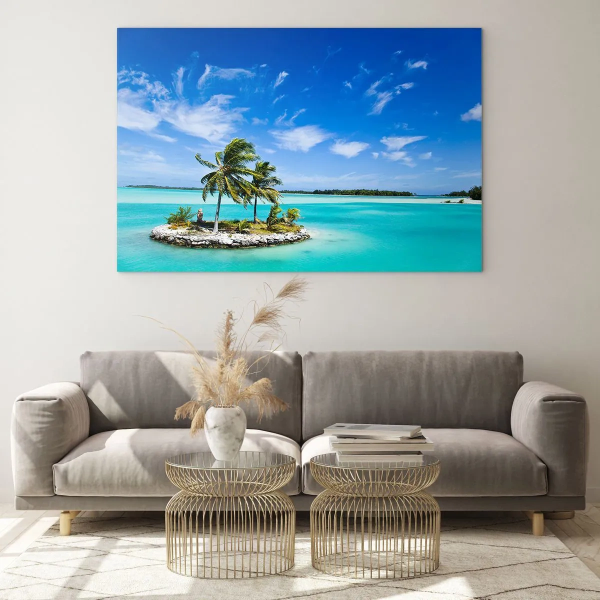 Impression sur verre - Image sur verre - Une île tropicale sur fond d'océan turquoise - 70x50cm - Paradis sur Terre - Décoration murale moderne pour le salon et la chambre ARTTOR