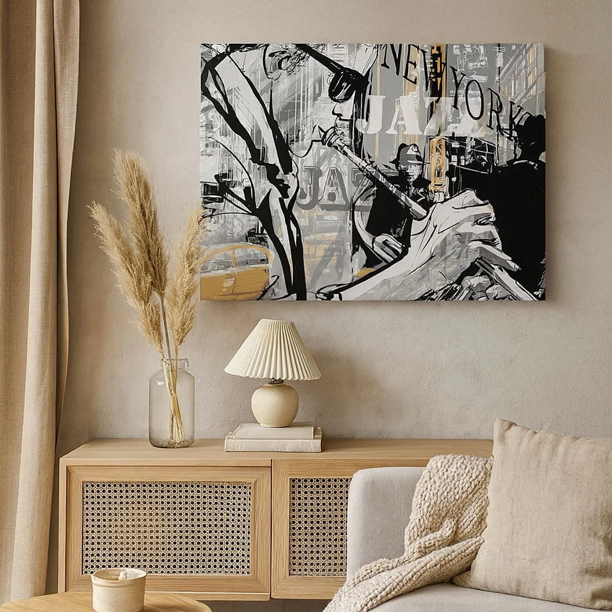 Impression sur toile - Image sur toile - Scène jazz new-yorkaise - 70x50cm - Au rythme de New York - Décoration murale moderne pour le salon et la chambre ARTTOR