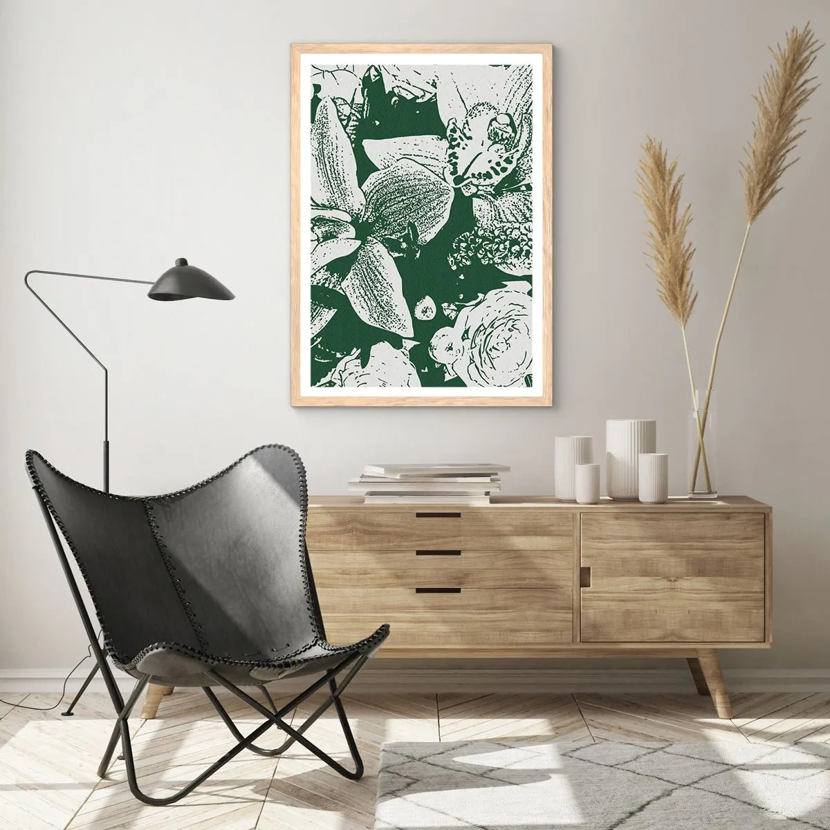 Affiche dans un chêne clair - Poster - Bouquet - le monde du vert - 40x50 cm
