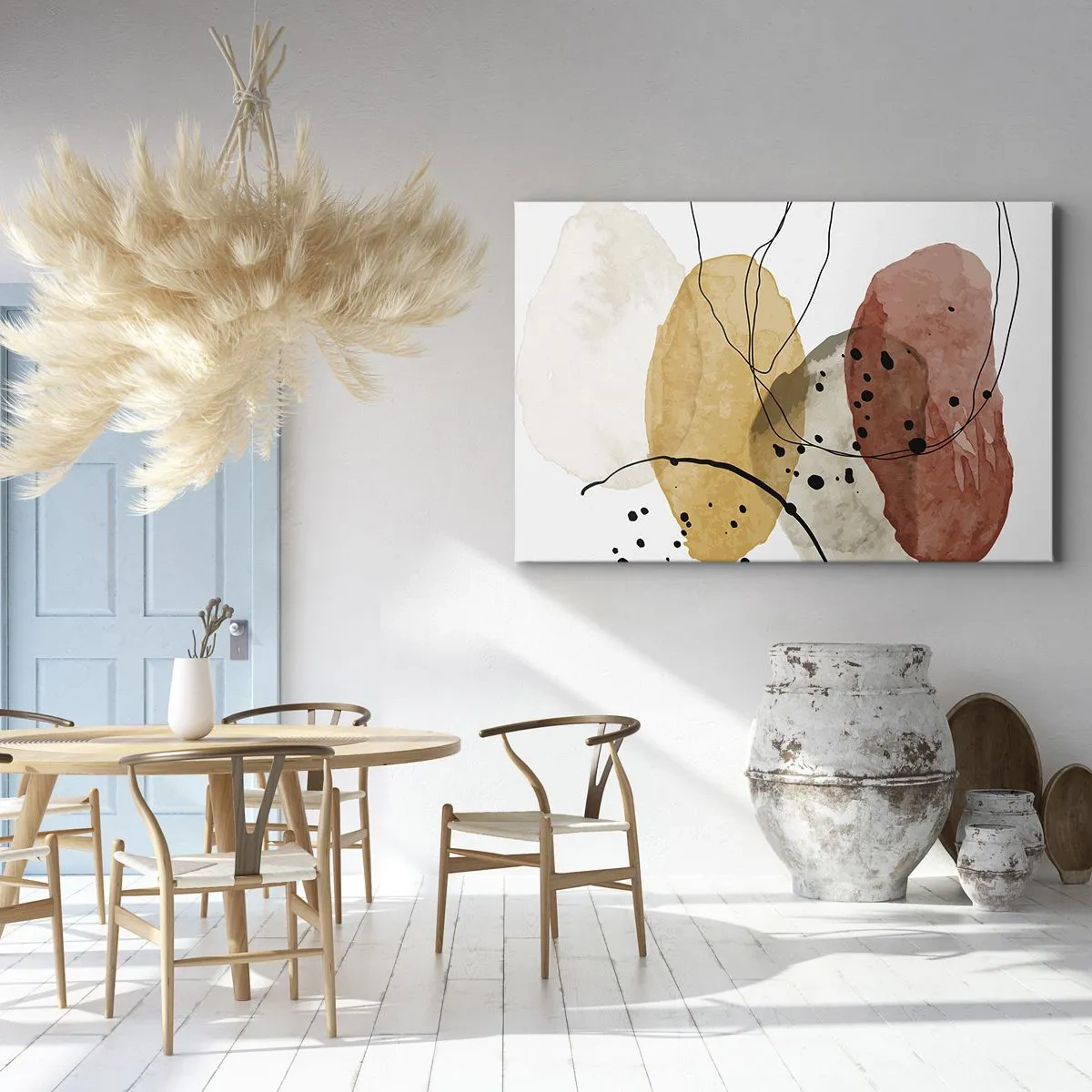 Impression sur toile - Image sur toile - Taches abstraites dans les tons beige, jaune et rouge - 70x50cm - Léger et transparent comme l'air - Décoration murale moderne pour le salon et la chambre ARTTOR