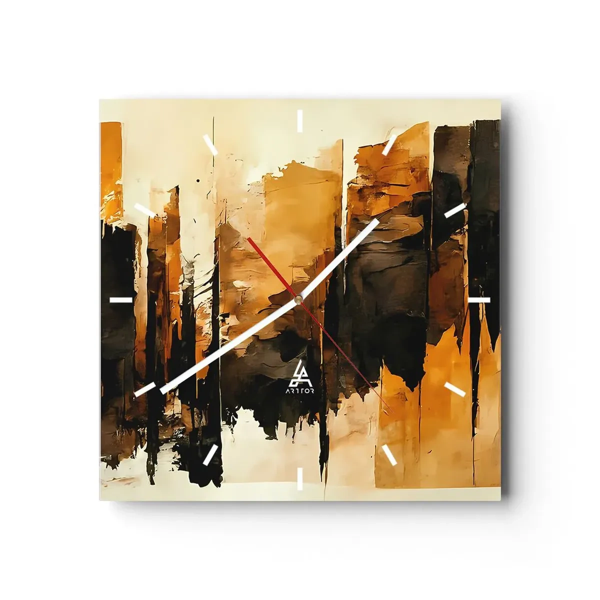 Horloge murale - Pendule murale - Rayures abstraites dorées et noires dans une composition artistique - 30x30cm - Harmonie de noir et d'or - Décoration murale moderne pour le salon et la chambre ARTTOR