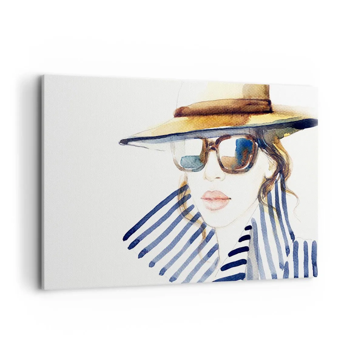 Impression sur toile - Image sur toile - Portrait d'une femme portant un chapeau et des lunettes de soleil - 120x80cm - La Floride vous souhaite la bienvenue ! - Décoration murale moderne pour le salon et la chambre ARTTOR