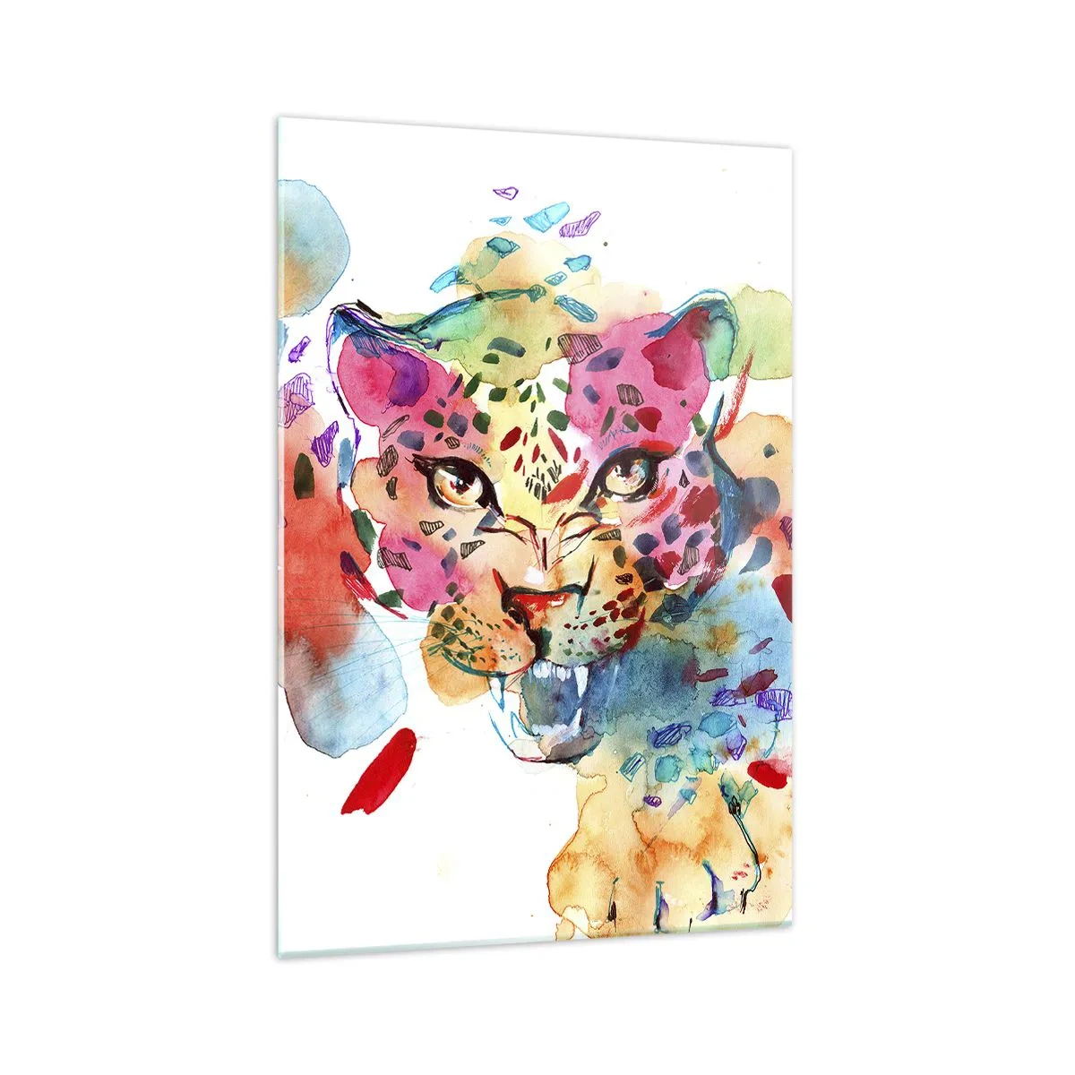 Impression sur verre - Image sur verre - Portrait abstrait d'un léopard aux couleurs intenses - 70x100cm - La belle et la Bête - Décoration murale moderne pour le salon et la chambre ARTTOR