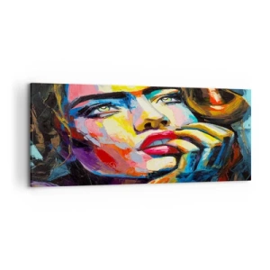 Impression sur toile - Image sur toile - Portrait coloré d'une femme dans le style expressionniste - 120x50cm - Les rêves volent dans le ciel comme des oiseaux - Décoration murale moderne pour le salon et la chambre ARTTOR