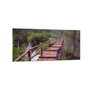 Impression sur verre - Image sur verre - Un pont surplombant les cascades au coucher du soleil - 120x50cm - La beauté au-delà de la croyance - Décoration murale moderne pour le salon et la chambre ARTTOR