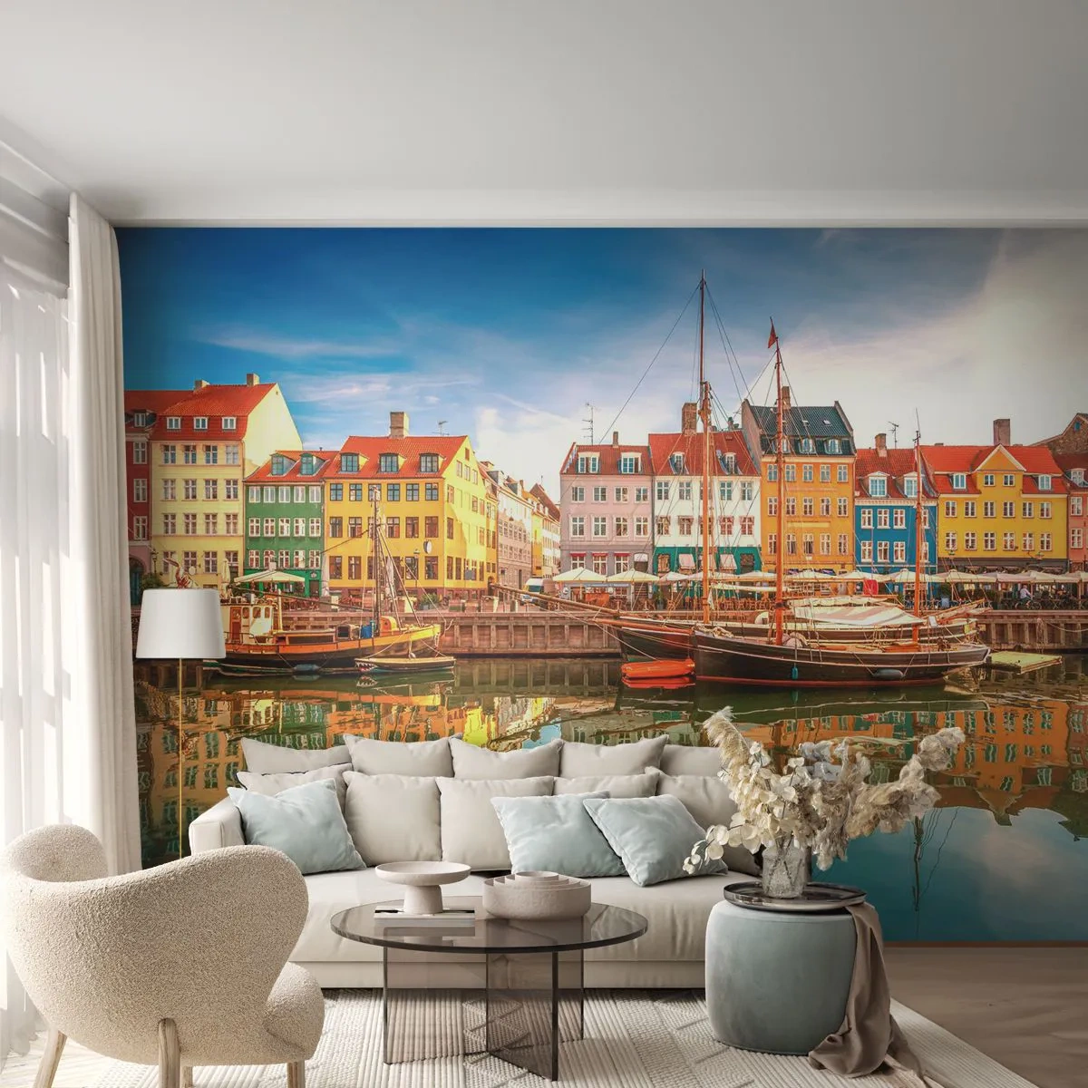 Papier Peint Photo Premium Canvas - Aussi lisse qu'un miroir au-dessus de l'eau - Paysage, Architecture, Copenhague - 250x175 cm