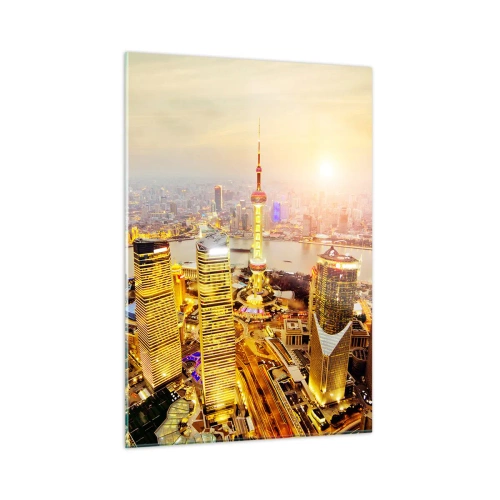 Impression sur verre - Image sur verre - Panorama de la ville au coucher du soleil avec des gratte-ciels - 50x70cm - Rêve asiatique - Décoration murale moderne pour le salon et la chambre ARTTOR
