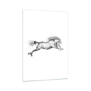 Impression sur verre - Image sur verre - Dessin en noir et blanc d'un cheval au galop - 50x70cm - Immortalisé au galop - Décoration murale moderne pour le salon et la chambre ARTTOR